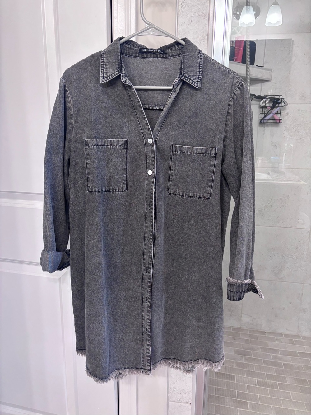 Washed Black Denim Shirt Jacket